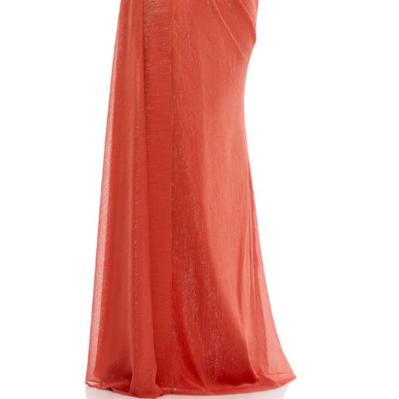 MAC DUGGAL DRAPED ONE SHOULDER CHIFFON CRIMSON RED THIGH SLIT GOWN sz 10 - Picture 5 of 5